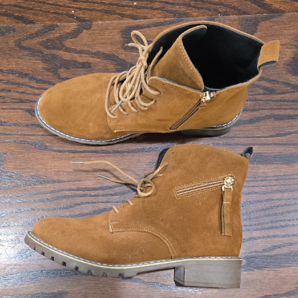 Laceup Brown Suede Boot with Functional Zipper